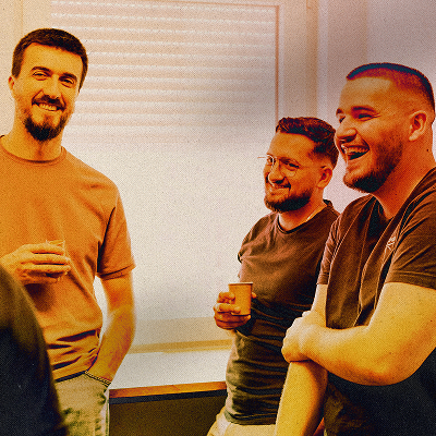Colleagues laughing together